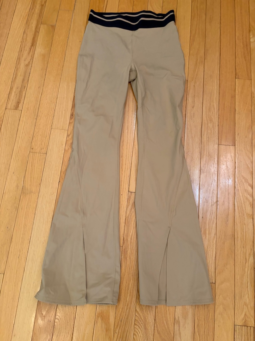 JoyLab Beige Flare Leggings with Black Contrast Waistband